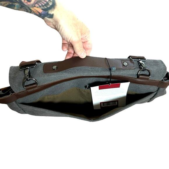 NWT Greg Norman The Refined Traveler Canvas Laptop/Messenger Bag Gray OS - Picture 4 of 7